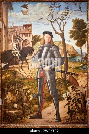 "Junger Ritter in einer Landschaft", 1505, Vittore Carpaccio, Thyssen Bornemisza Museum, Madrid, Spanien , Europa Stockfoto