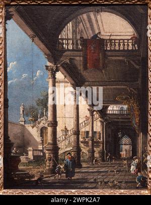 Canaletto (Giovanni Antonio Canal), (Venecia, 1697-1768), Capriccio mit Kolonnade im Inneren eines Palastes, Hacia 1765 Stockfoto