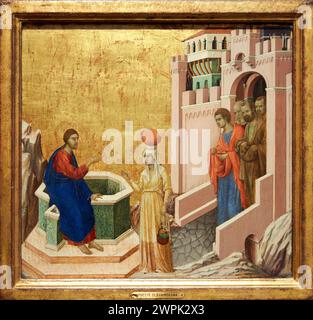 Duccio di Buoninsegna (Activo en 1278-Siena, antes del 3 de agosto de 1319), Christus und die samaritanische Frau, 1310-1311, Thyssen Bornemisza Museum, MAD Stockfoto