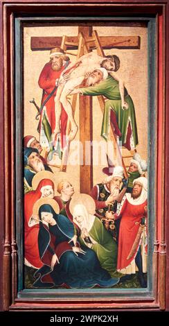 Anónimo Alemán (Activo en el Medio Rin, Hacia 1420), Kreuzabstieg (Recto), Hacia 1420, Thyssen Bornemisza Museum, Madrid, Spanien, Europa Stockfoto