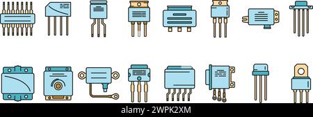 Symbole des Spannungsreglers legen den Konturvektor fest. Batterie-Argon. Farblinie der Ladesteuerung isoliert Stock Vektor