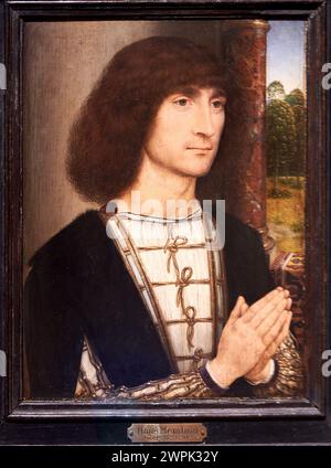 Hans Memling (Seligenstadt, Hacia 1433-Brujas, 1494), Portrait of a Young man Praying (Recto), Hacia 1485 Stockfoto