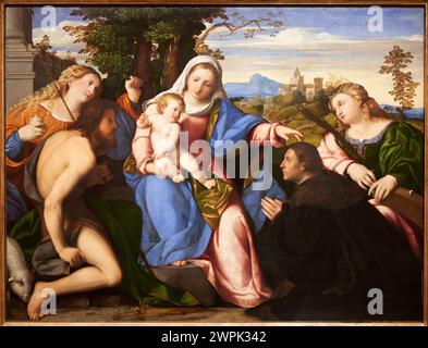 Palma el Viejo (Serina, 1479/1480-Venecia, 1528), die Jungfrau und das Kind mit Heiligen und einem Spender, Hacia 1518-1520 Stockfoto