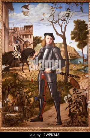 Vittore Carpaccio (Venecia (?), Hacia 1460/1466-Venecia, 1525/1526), junger Ritter in einer Landschaft, Hacia 1505 Stockfoto