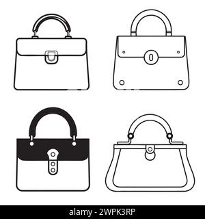 Set mit Schwarzweiß-Illustrationen von modischen Taschen Stock Vektor