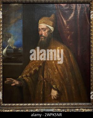 Tiziano (Pieve di Cadore, Hacia 1485/1490 - Venecia, 1576), Porträt des Dogen Francesco Venier, Hacia 1554-1556 Stockfoto