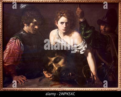 Valentin de Boulogne (Coulommiers, 1591-Roma, 1632), David mit dem Kopf von Goliath und zwei Soldaten, Hacia 1616-1618 Stockfoto