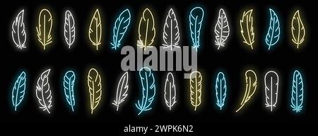 Symbole für Federn legen einen einfachen Vektor fest. Glatte Federn. Weiche Feder Neon isoliert Stock Vektor
