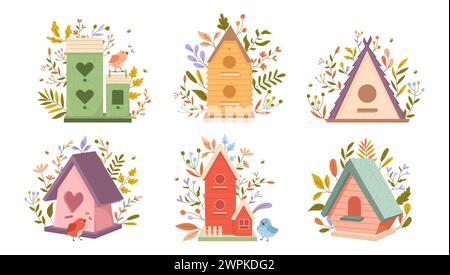 Vogelhäuser mit Vögeln Stock Vektor