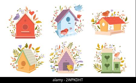 Vogelhäuser mit Vögeln Stock Vektor
