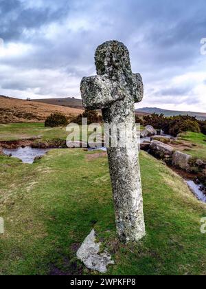 Windy Post Cross in der Nähe von Feather Tor auf Dartmoor Devon UK Stockfoto