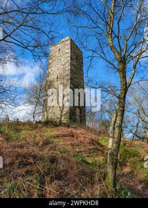 Der Reform Tower oder Earl Grey Tower am Rande des Stanton Moor im Derbyshire Peak District im Vereinigten Königreich wurde zur Feier des Reform Act von 1832 erbaut Stockfoto