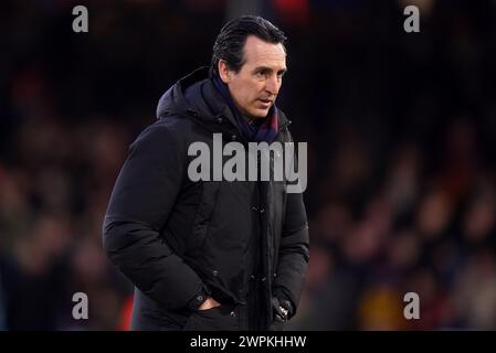 Aktenfoto vom 02.03.2024 von Aston Villa Boss Unai Emery, der darauf besteht, dass der knackige Kampf der Premier League am Sonntag mit Tottenham nicht auf ihn gerichtet war, als er seine Mannschaft für die Europa Conference League am Donnerstag 0-0 in Ajax nannte. Ausgabedatum: Freitag, 8. März 2024. Stockfoto