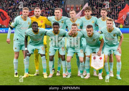 Mailand, Italien. März 2024. Das Startelf von Slavia Prag für das Spiel der UEFA Europa League zwischen dem AC Mailand und Slavia Prag in San Siro in Mailand. (Foto: Gonzales Photo/Alamy Live News Stockfoto