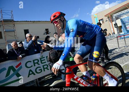 Torricella Sicura, Italien. März 2024. MILAN Jonathan (LIDL-TREK) während des 59. Tirreno-Adriatico 2024, Etappe 5, 144 km von Torricella Sicura nach Valle Castellana am 08. März 2024 in Valle Castellana, Abruzzen, Italien. (Foto: Gian Mattia D'Aberto/LaPresse) Credit: LaPresse/Alamy Live News Stockfoto