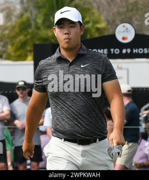 Orlando, Usa. März 2024. Tom Kim aus Korea verlässt das neunte Loch während der ersten Runde des Arnold Palmer Invitational von Mastercard auf dem Arnold Palmer Bay Hill Golfplatz in Orlando, Florida. (Foto: Paul Hennessy/SOPA Images/SIPA USA) Credit: SIPA USA/Alamy Live News Stockfoto