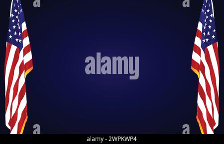 USA-Flagge mit blauem, radialem Hintergrund Stock Vektor