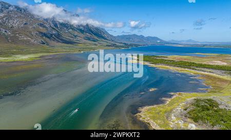 Luftlinie der Klein River Lagoon, Hermanus, Westkap Provinz, Südafrika, Afrika Stockfoto