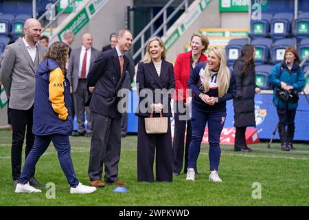 Duke and Duchess of Edinburgh während eines Besuchs im Headingley Stadium in Leeds, um Rugby-Trials zu sehen und an einer Preisverleihung teilzunehmen. Bilddatum: Freitag, 8. März 2024. Stockfoto