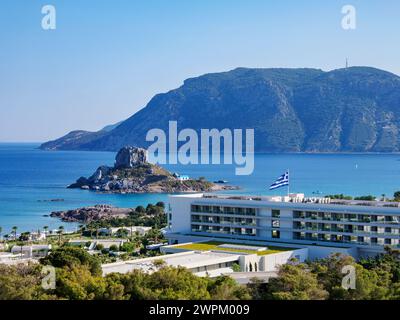 Blick auf die Insel Kastri, Kamari Bay, Kos Island, Dodekanese, griechische Inseln, Griechenland, Europa Stockfoto