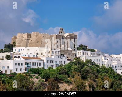 Kloster Saint-Johannes des Theologen, Patmos Chora, UNESCO-Weltkulturerbe, Patmos Insel, Dodekanese, griechische Inseln, Griechenland, Europa Stockfoto