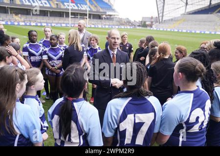 Duke and Duchess of Edinburgh während eines Besuchs im Headingley Stadium in Leeds, um Rugby-Trials zu sehen und an einer Preisverleihung teilzunehmen. Bilddatum: Freitag, 8. März 2024. Stockfoto