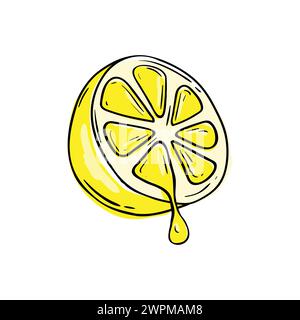 Eine halbe Zitrone. Zitronensaft. Kulinarische Zutat. Helle Hand gezeichnete Vektorillustration isoliert auf weißem Hintergrund. Stock Vektor