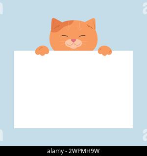 Cartoon-Ginger-Katze hält ein leeres Papierblatt. Niedliche Textvorlage. Vektorabbildung Stock Vektor