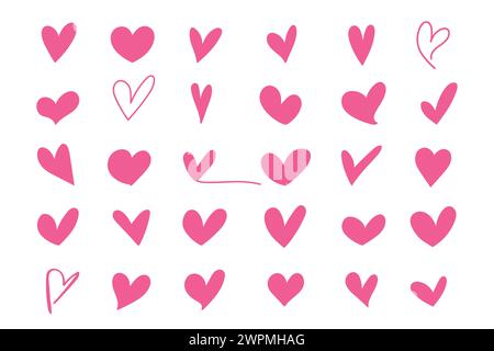 Verschiedene Doodle Hearts-Kollektion. Handgezeichnetes Doodle-Herz-Set. Vektorabbildung Stock Vektor