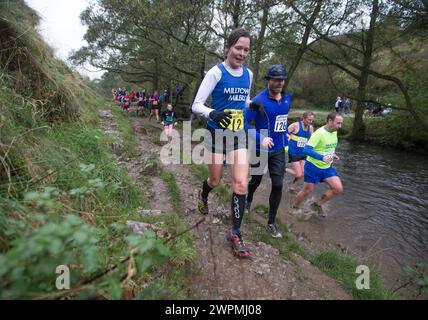 11/16 ***MIT VIDEO*** Trotz der Temperaturen, die kaum über dem Gefrierpunkt stiegen, stellten sich rund 1.400 verrückte Läufer der Cross-Country-Herausforderung einer vier an Stockfoto