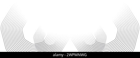 Abstrakte wellenende schwarze Kreise, fließende Linien Technologie Hintergrund. Leuchtende Linien glänzende geometrische Form Technologie Konzept für Banner, Website, Header Stock Vektor