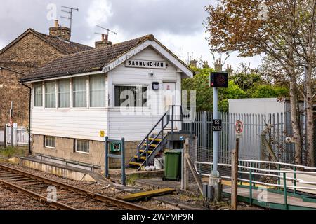 Stellwerk am Bahnhof Saxmundham, Suffolk Stockfoto