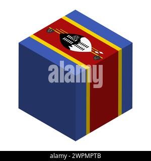 Eswatini-Flag – isometrischer 3D-Würfel auf weißem Hintergrund isoliert. Vektorobjekt. Stock Vektor