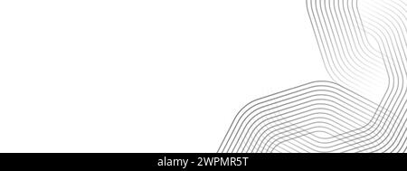 Abstrakte wellenende schwarze Kreise, fließende Linien Technologie Hintergrund. Leuchtende Linien glänzende geometrische Form Technologie Konzept für Banner, Website, Header Stock Vektor