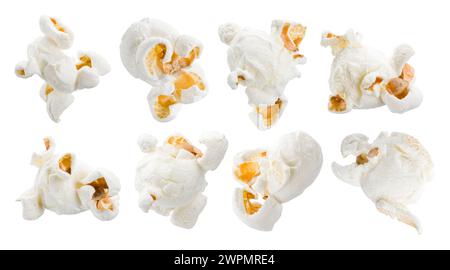 Popcorn-Sammlung, isoliert auf weißem Hintergrund. Stockfoto