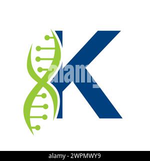 DNA-Logo auf Buchstabe K Vektorvorlage für Gesundheitssymbol Stock Vektor