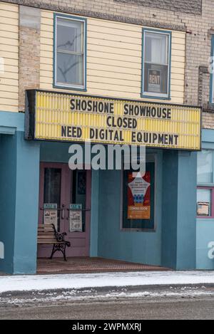 Shoshone Showhouse, wegen Bedarf an Digitalprojektor geschlossen, Shoshone, Idaho. Stockfoto