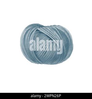 Blauer Garnball. Garnknäuel zum Stricken. Aquarellabbildung von Händen. Isoliert. Für Aufkleber, Scrapbook, Postkarten, Garn oder Wollgeschäft Stockfoto