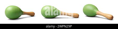 Maracas aus Holz, Klapperschüttler für Babys, die sensorische Stimulation bieten und die motorische Entwicklung fördern, Musikinstrument isoliert Stockfoto