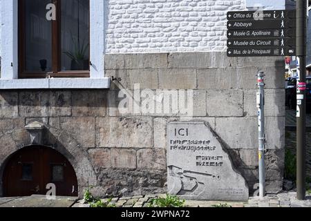 Ardennes Offensive Gedenktafel für den 2. Weltkrieg in Stavelot Stockfoto