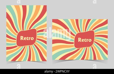 Grooviger Hippie 70er Jahre Hintergründe Retro 60er Jahre karierter Hintergrund mit Regenbogenfarbe. Tapete im Vintage-Stil der 80er Jahre mit Streifen. Gestreifte Hintergründe im Vintage-Stil Stock Vektor