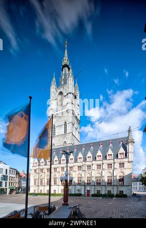 Gent Glockenturm, Belfort, Tuchhalle, Hausfassade, Architektur, Stadtbezirk, Gent, Ostflandern, Belgien, Stockfoto