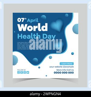 Weltgesundheitstag instagram-Beiträge und quadratische Social-Media-Vorlage Welttag, Gesundheit, Herzmedizin, Herztag, medizinischer Tag, Gesundheit Illustration, er Stock Vektor
