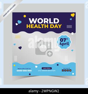 Weltgesundheitstag instagram-Beiträge und quadratische Social-Media-Vorlage Welttag, Gesundheit, Herzmedizin, Herztag, medizinischer Tag, Gesundheit Illustration, er Stock Vektor