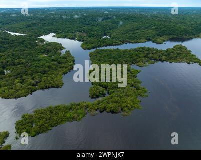 Brasilianischer Regenwald, Bootstour auf dem Amazonasgebiet auf einem Boutique-Schiff (MS Janganda) - Flussfahrt Stockfoto