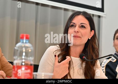 Savona, Italien. März 2024. Sala della Sibilla del Priamar, Savona, Italien, 08. März 2024, Maria Cristinas Pisani (Presidente del Consiglio Nazionale Giovani) während der Convegno Associazione Nazionale Atleti Olimpici Ed Azzurri d'Italia - News Credit: Live Media Publishing Group/Alamy Live News Stockfoto