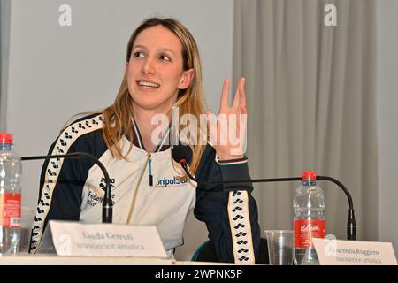 Savona, Italien. März 2024. Sala della Sibilla del Priamar, Savona, Italien, 08. März 2024, Lucrezia Ruggiero (Atleta Nazionale Nuoto Artistico) während der Convegno Associazione Nazionale Atleti Olimpici Ed Azzurri d'Italia - News Credit: Live Media Publishing Group/Alamy Live News Stockfoto