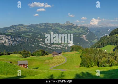 Blick von Fronalpstock nach Stoos und Furggelenstock, Glarner Alpen, Schwyz, Schweiz Stockfoto