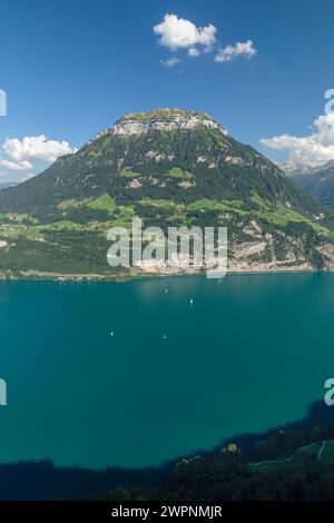 Blick vom Seelisberg über den Vierwaldstättersee zum Fronalpstack, Kanton URI, Schweiz Stockfoto