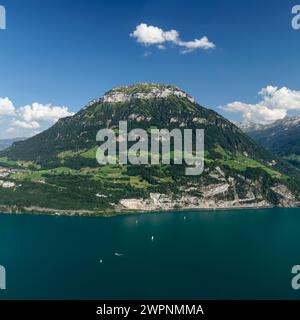 Blick vom Seelisberg über den Vierwaldstättersee zum Fronalpstack, Kanton URI, Schweiz Stockfoto